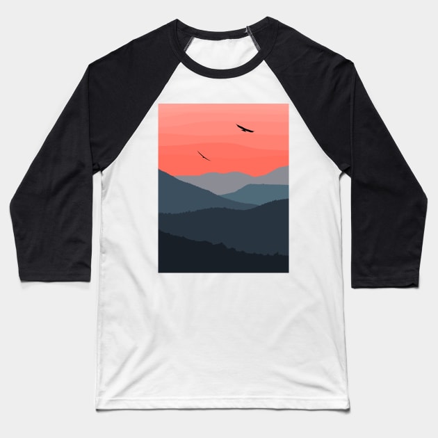 sunset mountain view Baseball T-Shirt by lorena-designs